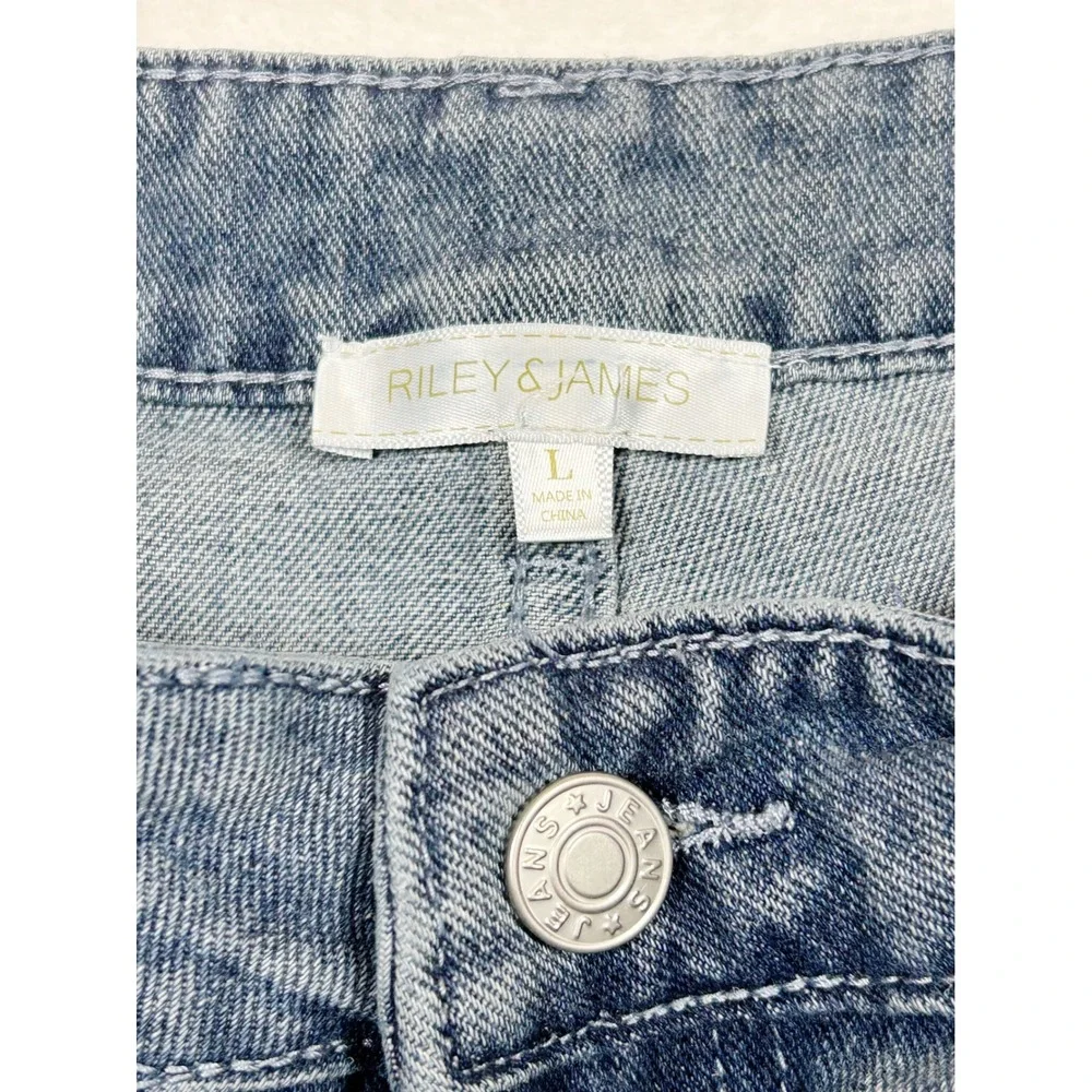 Riley & James Womens Wide Leg Jeans Medium Wash LA 07 Patch Denim Size L